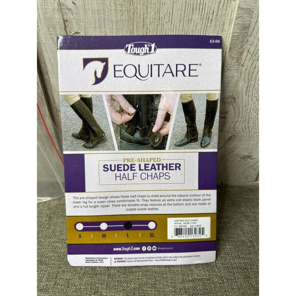 Tough 1 Equitare Pre-Shaped Suede Leather Half Chaps Large Brown - Picture 6 of 7